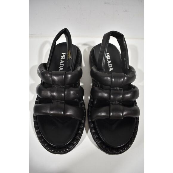 Prada Blow Black Padded Leather Logo Strappy Slingback Sport Sandal Flat 39.5 - Picture 8 of 12